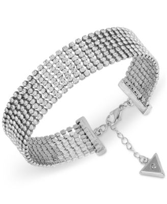 GUESS - Silver-Tone Rhinestone Multi-Row Flex Bracelet
