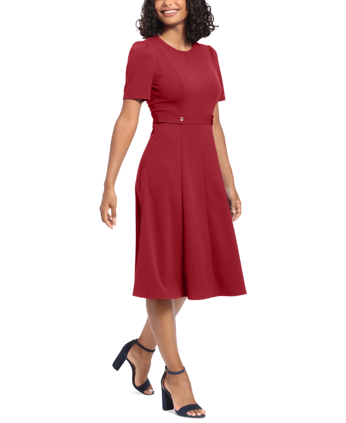 London Times Petite Fit & Flare Scuba Crepe Midi Dress