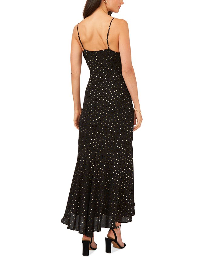 Coffee Polka Dot Print Backless Ruffled Tiered Maxi Dress main image 1