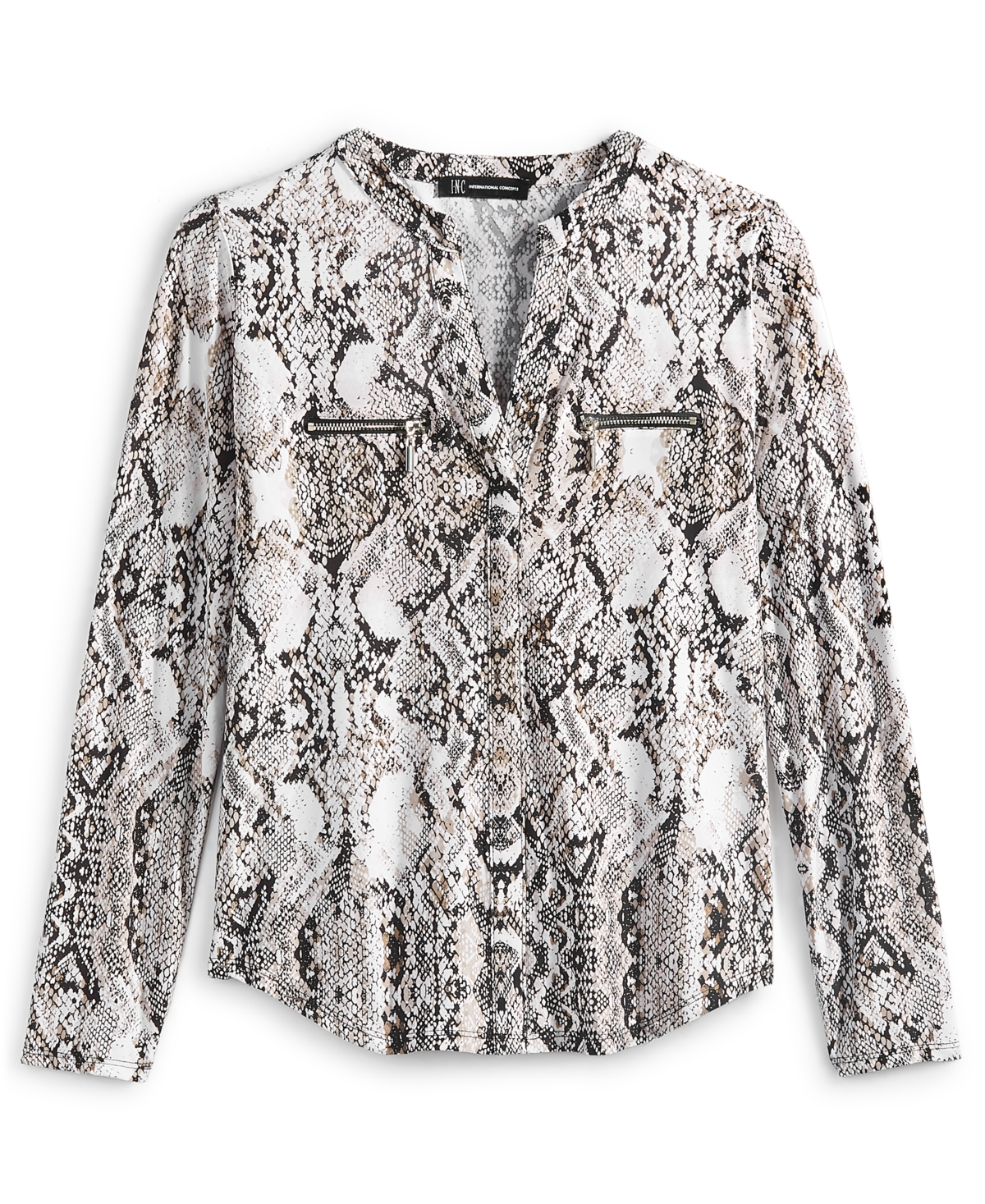 Inc International Concepts Petite Printed Zip-pocket Long-sleeve Top, Created For Macy's In Desert Snake