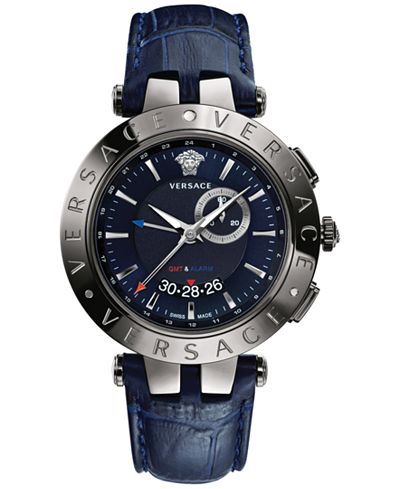 Versace Men's Swiss V-Race GMT Blue Alligator-Embossed Leather Strap Watch 46mm 29G98D282 S282