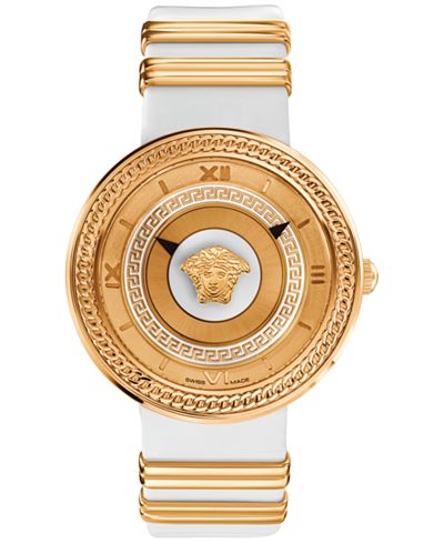 Versace Unisex Swiss V-Metal Rose Gold Ion-Plated Accent White Leather Strap Watch 40mm VLC040014