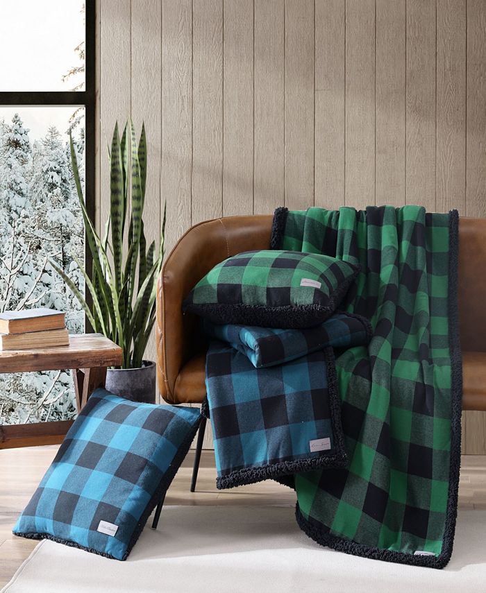 Eddie Bauer Cabin Plaid Flannel Yarn Dye Sherpa 2 Piece Throw and