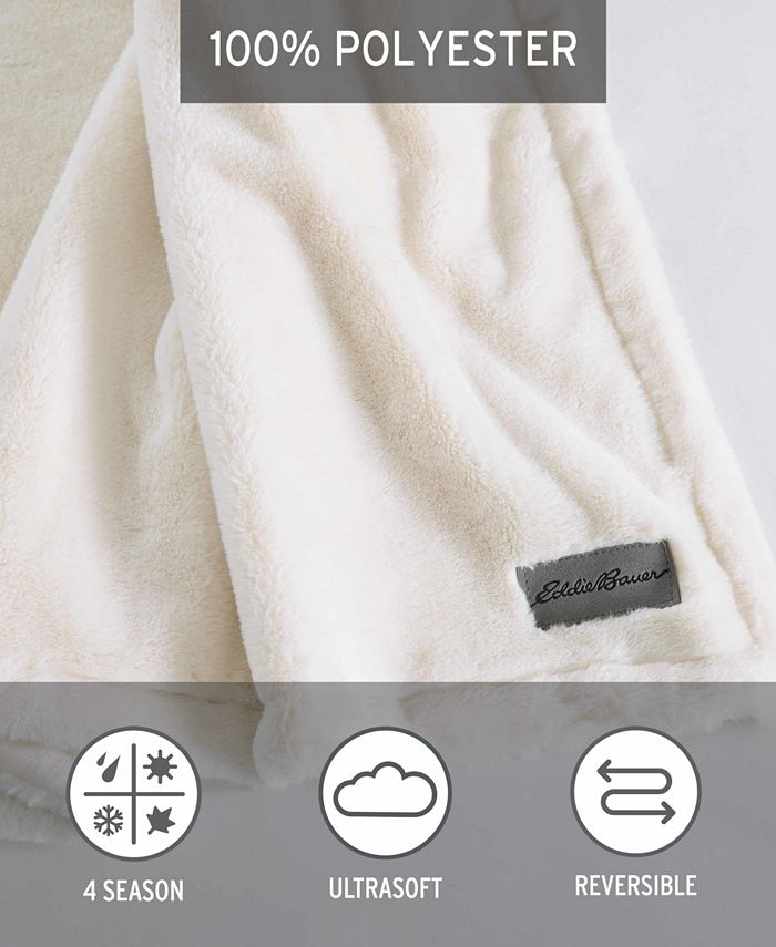 Eddie Bauer Solid Ivory Faux Fur 2 Piece Throw and Pillow Cover Set Macy's