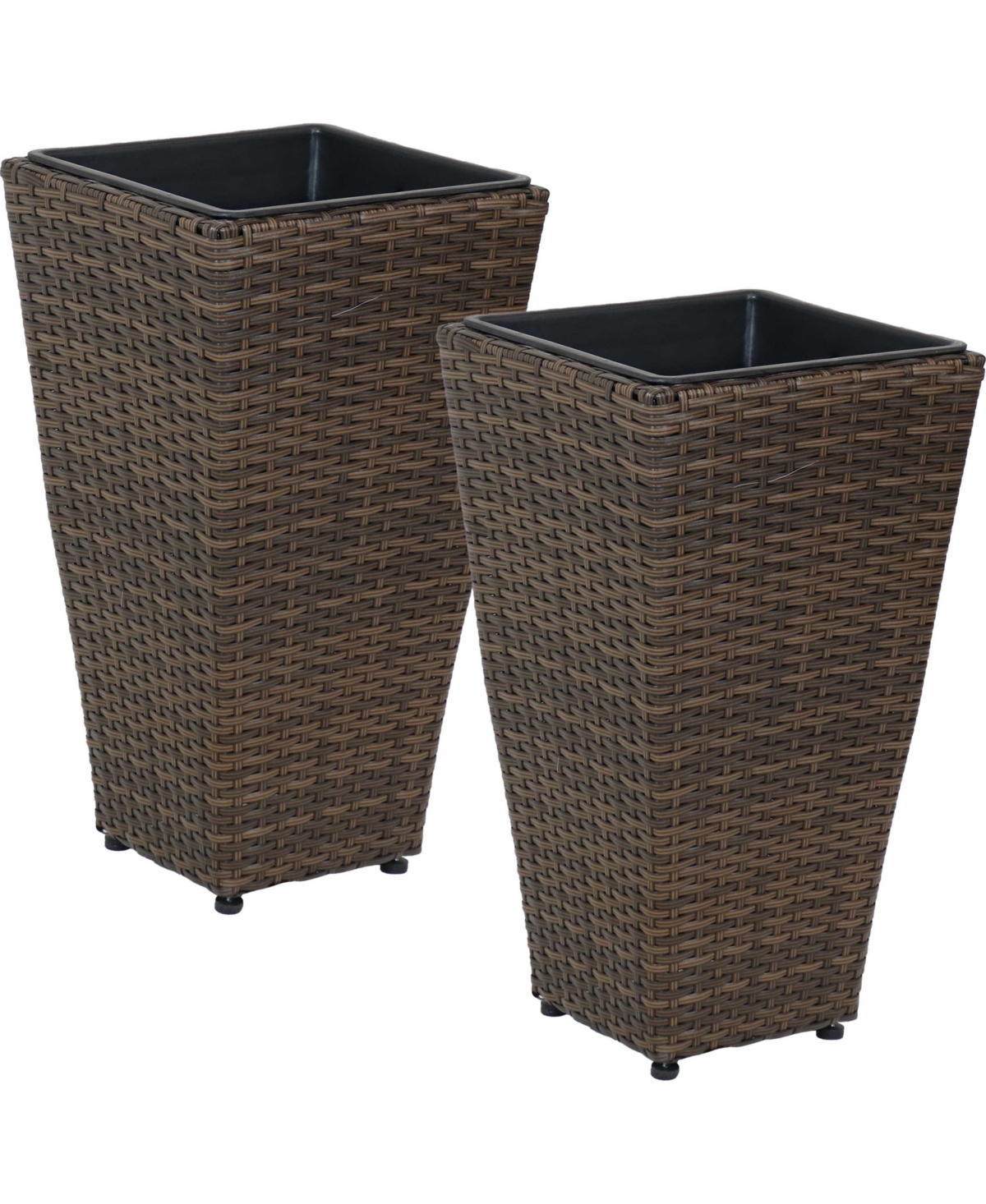 Sunnydaze Decor Polyrattan Tall Square Planter -- Set of 2 - Brown