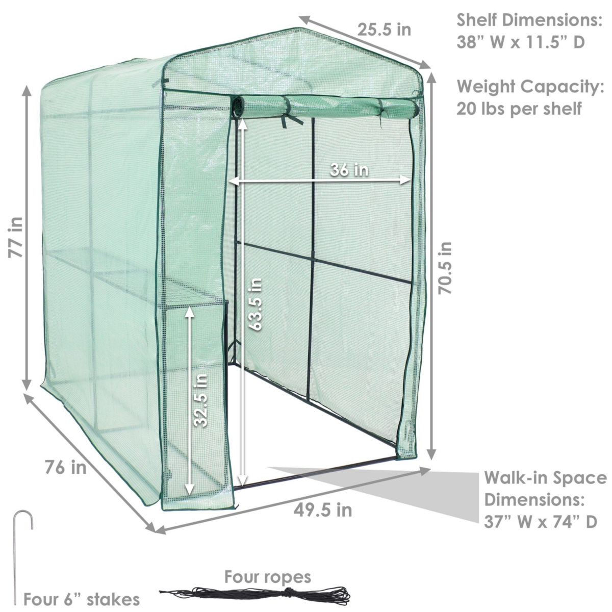 Sunnydaze Decor Iron Pe Cover Walk-In Greenhouse with 1 Shelf -- Green