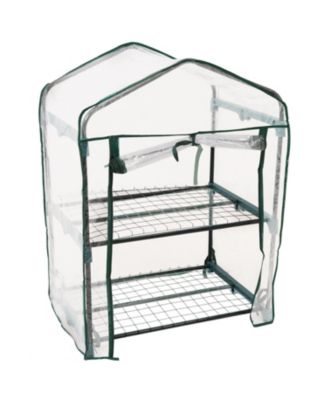 Outdoor Portable Growing Rack 2-Tier Greenhouse with PVC Roll-Up Door - 2 Shelves - Clear