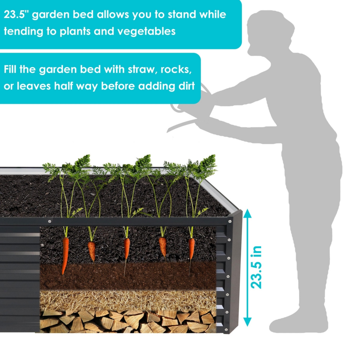Sunnydaze Decor Galvalume Steel Rectangle Raised Garden Bed - Dark Gray -