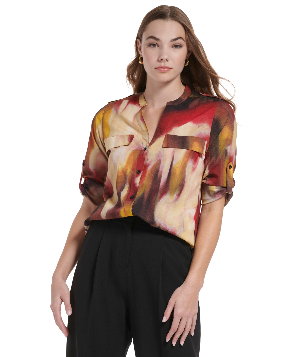 Calvin Klein Women's Printed Button Front Blouse