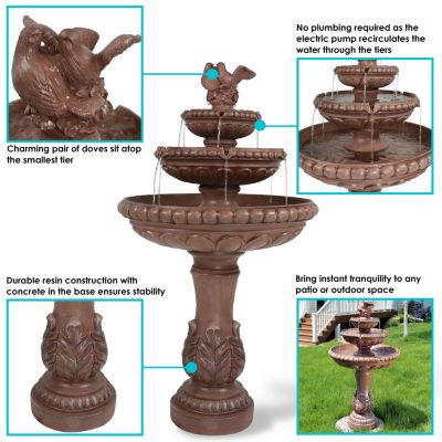 43"H Electric Resin and Concrete 3-Tier Pair of Doves Outdoor Water Fountain