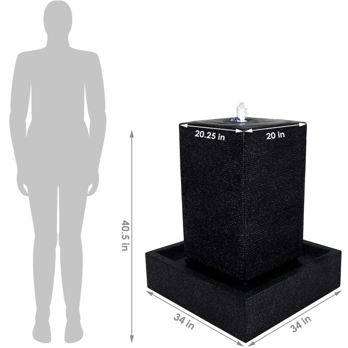 Sunnydaze Decor Large Pillar Outdoor Water Fountain with Led Lights -