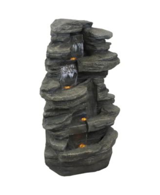 38"H Electric Polyresin and Fiberglass Stacked Shale Waterfall Outdoor Water Fountain with LED Lights