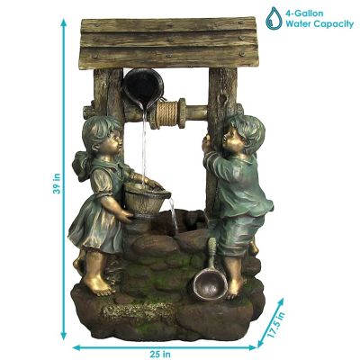 Children at the Well 39-Inch Outdoor Water Fountain - LED Lights - Electric Submersible Pump - Polyresin/Fiberglass