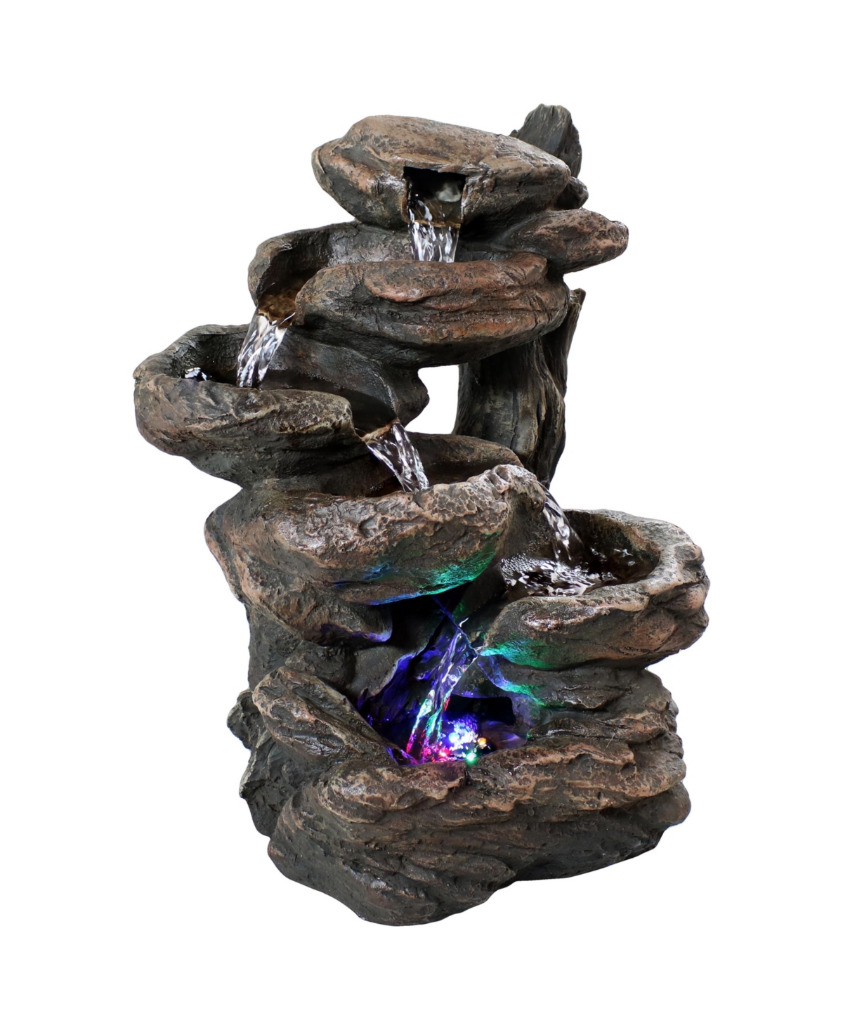 Staggered Rock Falls Indoor Water Fountain with LEDs - 11 in - Grey