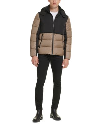 Men's Colorblock Mixed-Media Puffer Jacket