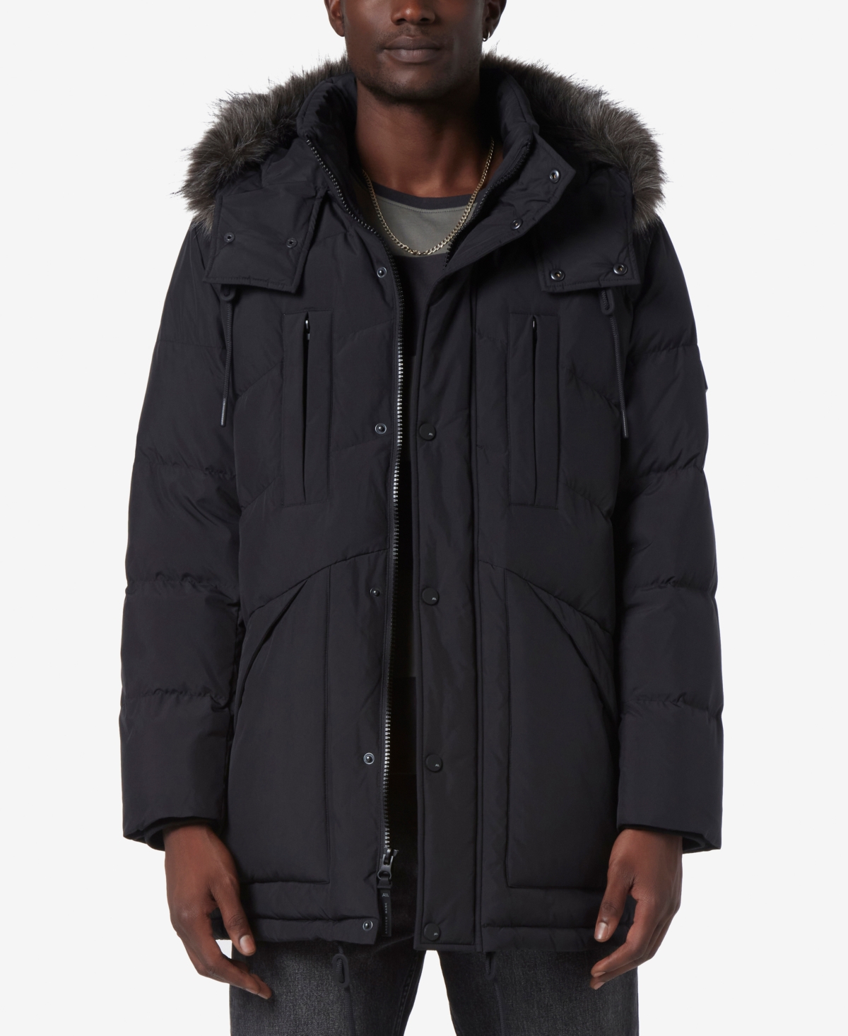 Marc New York Men's Tremont Down Parka With Faux Fur Trimmed Removable Hood In Black