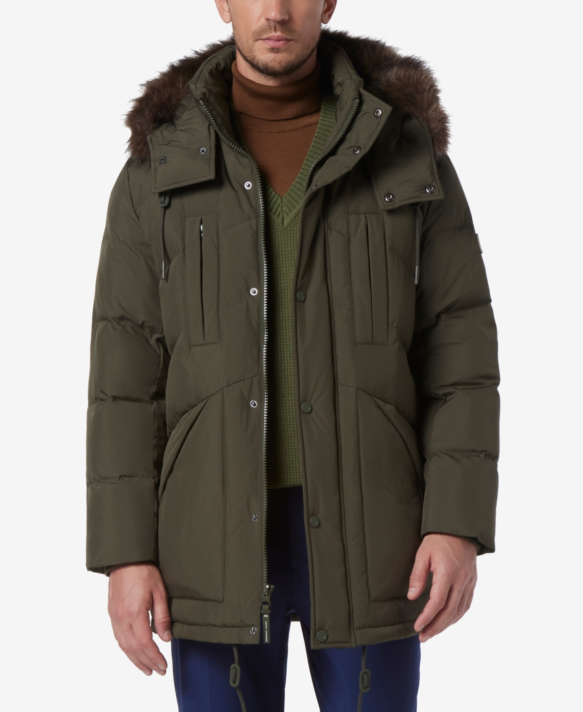Shop Marc New York Men's Tremont Down Parka With Faux Fur Trimmed Removable Hood In Forest