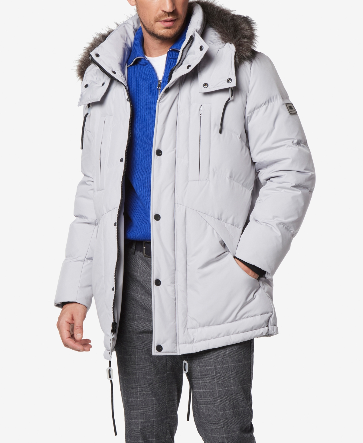 Shop Marc New York Men's Tremont Down Parka With Faux Fur Trimmed Removable Hood In Moon
