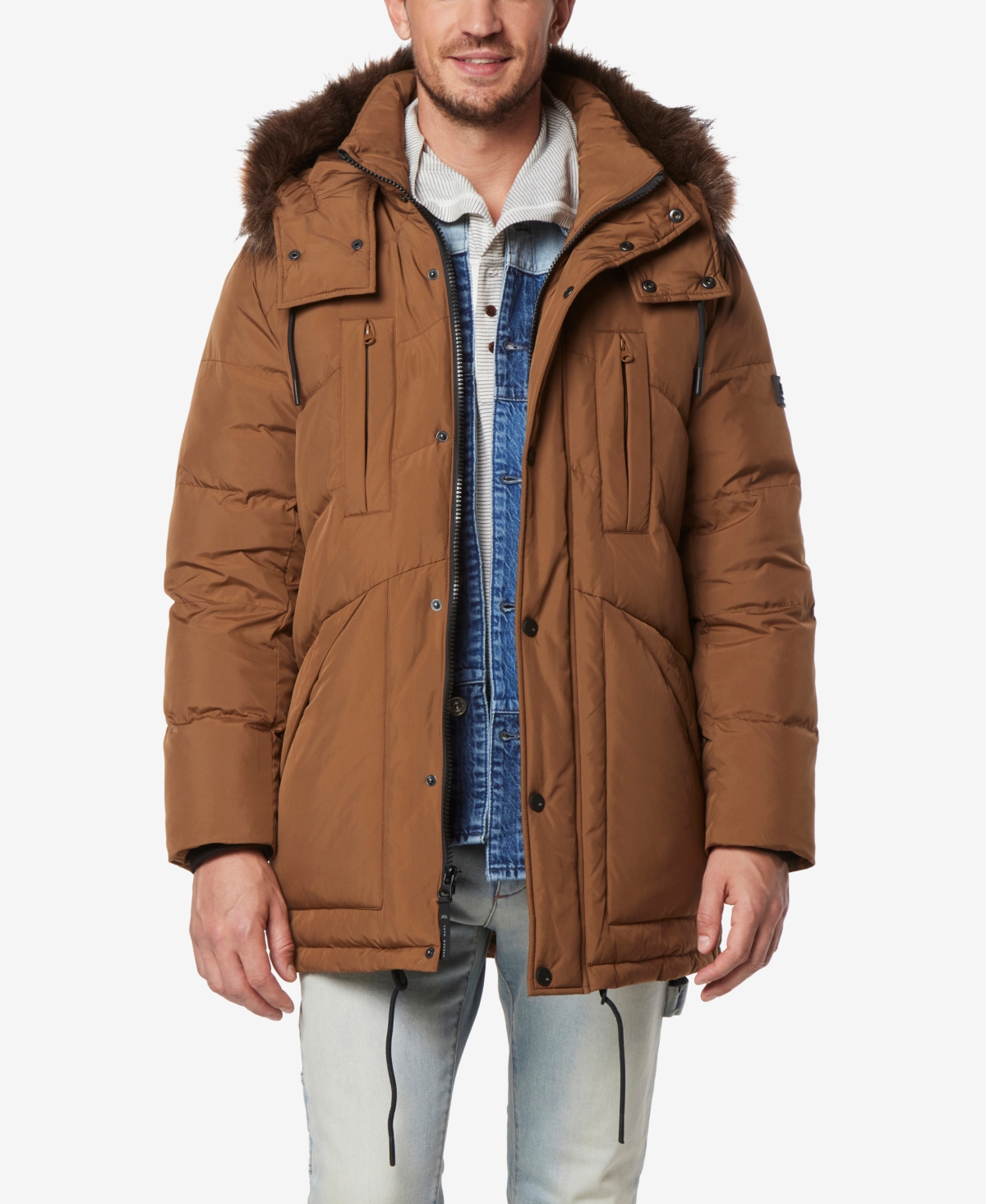 Marc New York Men's Tremont Down Parka With Faux Fur Trimmed Removable Hood In Sepia