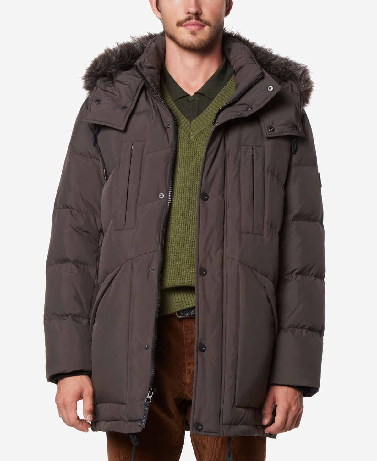 Marc New York Men's Tremont Down Parka With Faux Fur Trimmed Removable Hood In Slate