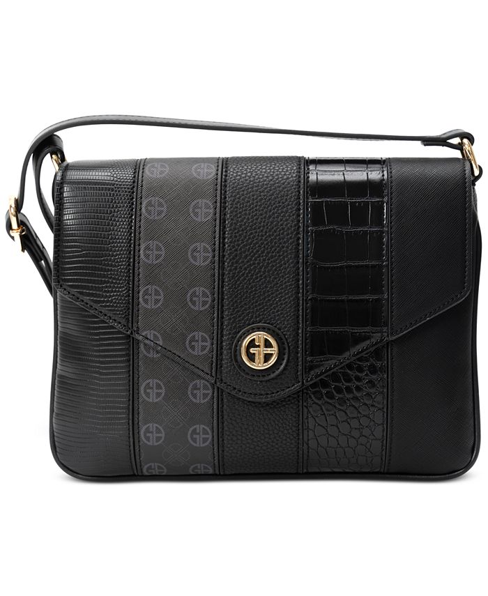 Giani Bernini Gold Logo Faux Leather Crossbody Handbag Purse 