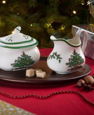 Christmas Tree Sugar and Creamer Set, 3 Pieces
