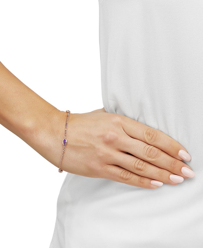 Macy's Amethyst Figaro Link Station Bracelet (11/5 ct. t.w.) in 14k Rose GoldPlated Sterling