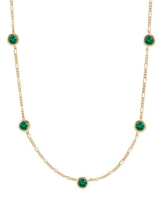 Macy's - Lab-Grown Emerald Station Figaro Collar Necklace (1-1/5 ct. t.w.) in 14k Gold-Plated Sterling Silver, 16" + 2" extender