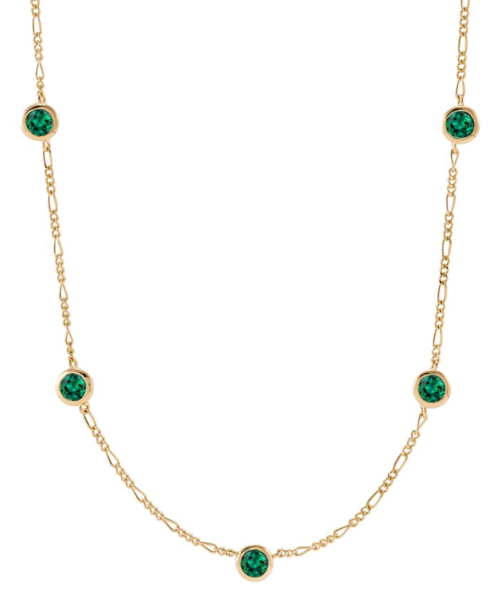 Lab-Grown Emerald Station Figaro Collar Necklace (1-1/5 ct. t.w.) in 14k