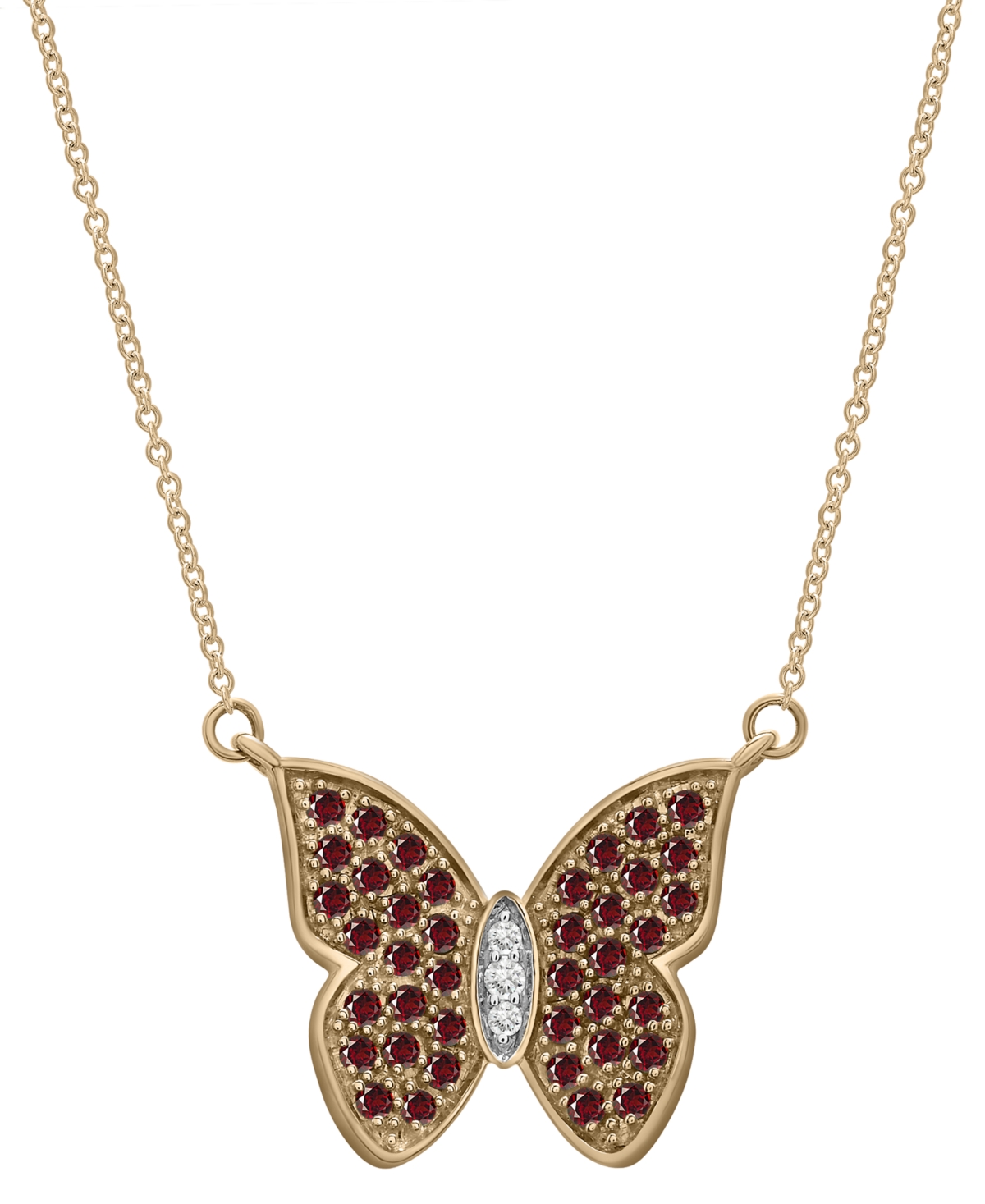 Macy's Garnet (1-1/5 Ct. T.w.) & White Topaz (1/10 Ct. T.w.) Butterfly 17" Pendant Necklace In 14k Gold-pla