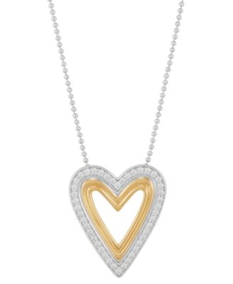 Macy's - Cubic Zirconia Heart 18" Pendant Necklace in Sterling Silver & 14k Gold-Plate