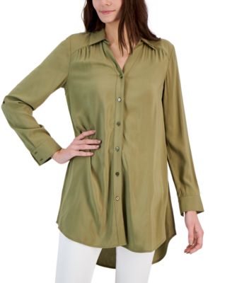 I.N.C. International Concepts - Women's Roll-Tab Button-Down Long Blouse
