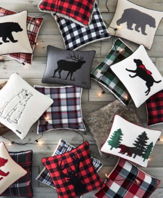 CLOSEOUT! Cabin Plaid Stag Head Cotton Yarn Dye Flannel Reversible Decortive Pillow, 20" x 20"