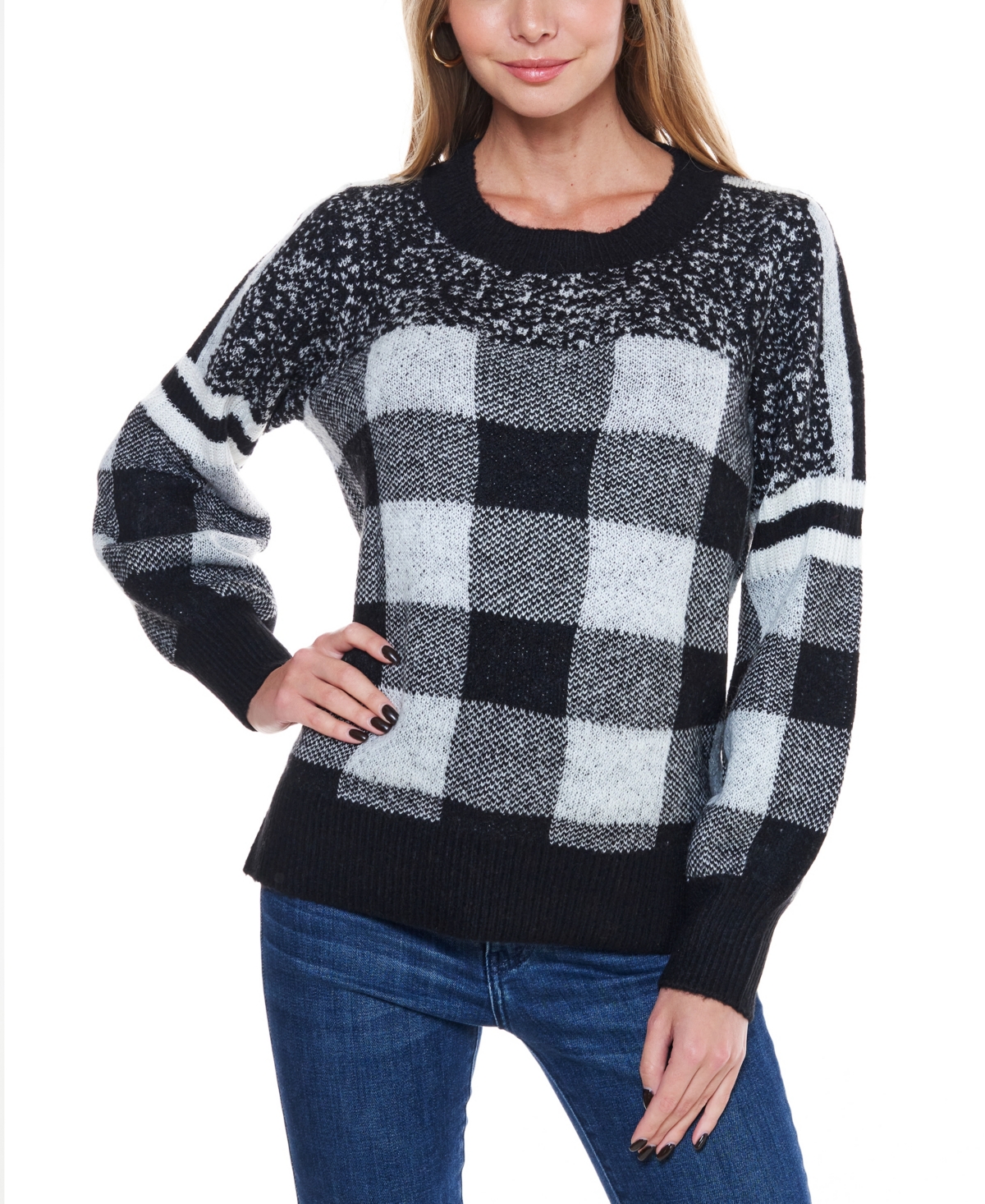 Fever Women's Gradual Plaid Sweater with Stripe