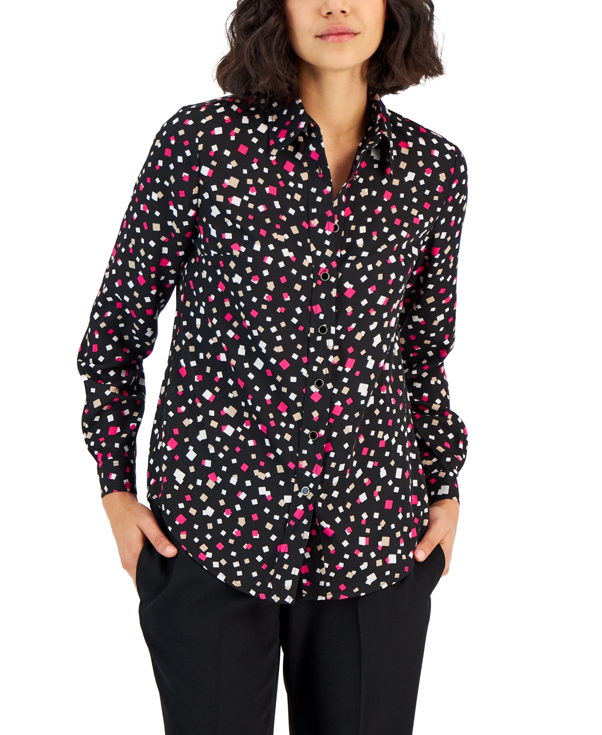 Anne Klein Women's Dot Print Double Layer Blouse Red Size X-Large