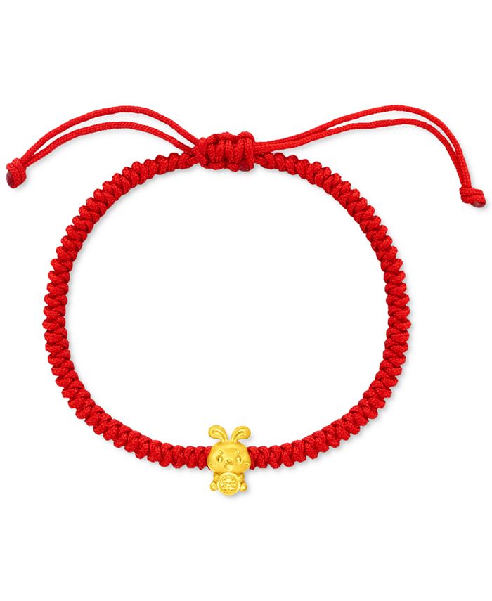 Chow Tai Fook Year of the Rabbit Charm Red Cord Bolo Bracelet in