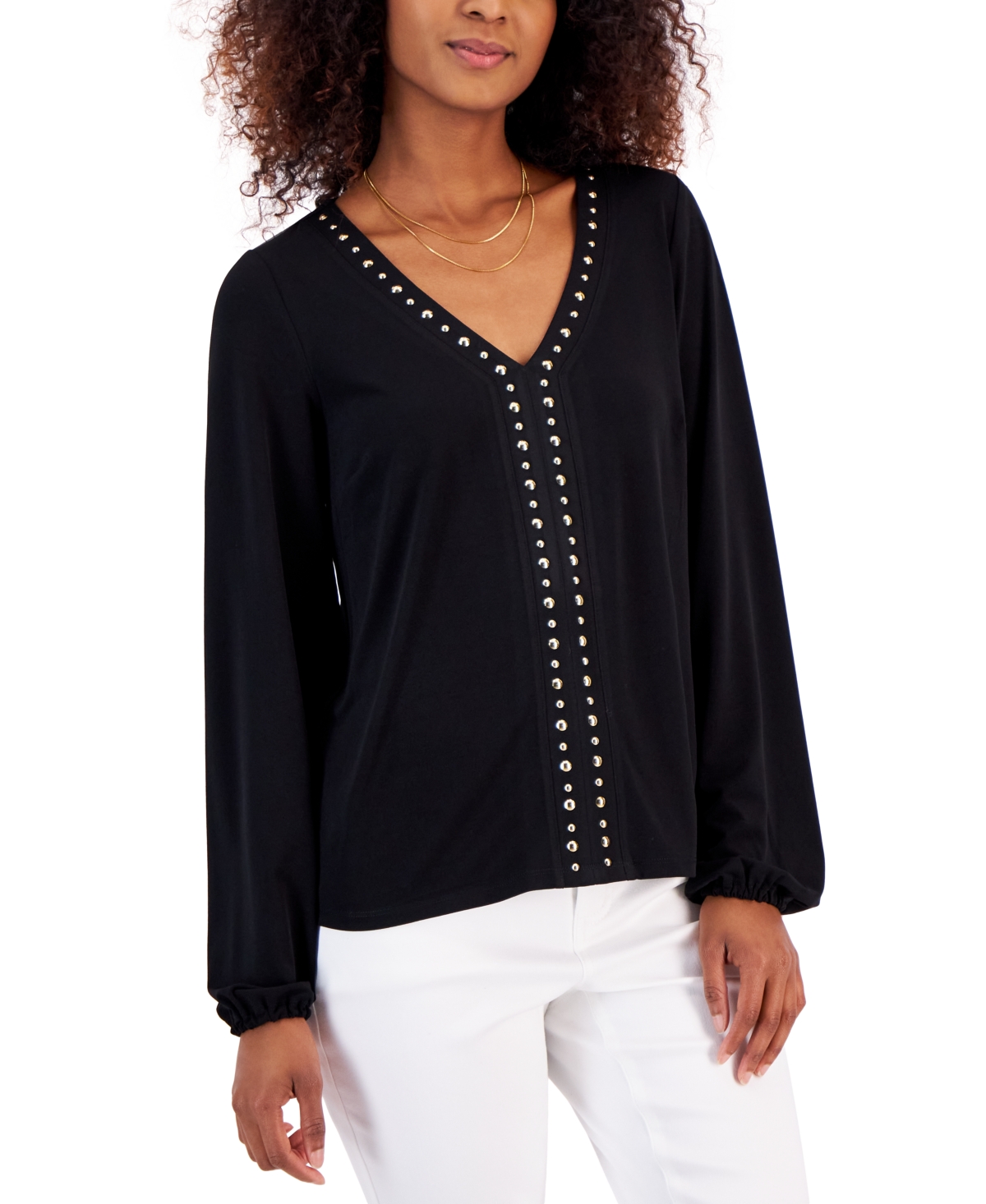 Inc International Concepts Women's Studded Top, Created For Macy's In Deep Black