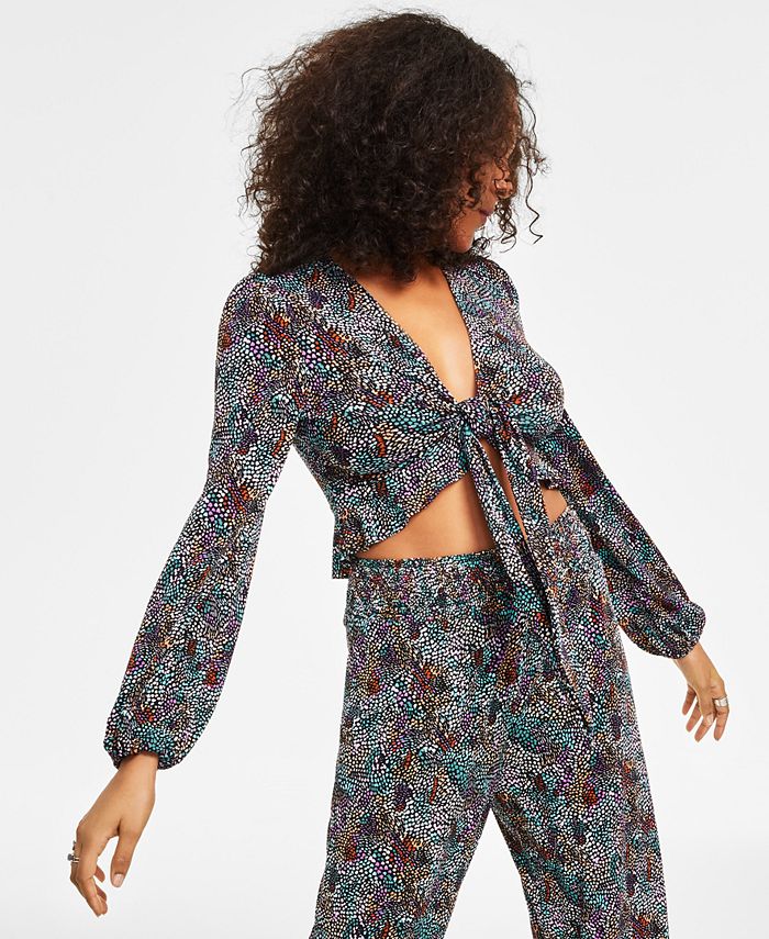 Bar III Women's Tie-Front Ruffle Crop Top, Created for Macy's - Macy's