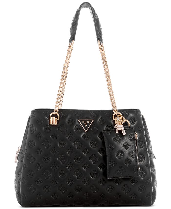 GUESS satchel monogram padlock charm PVC leather MEDIUM handbag
