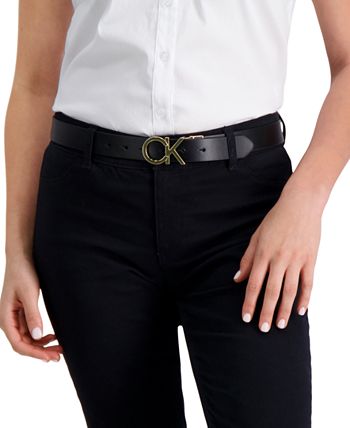 Calvin Klein Women's Retro Monogram Logo Plaque Reversible Belt - Black - XL
