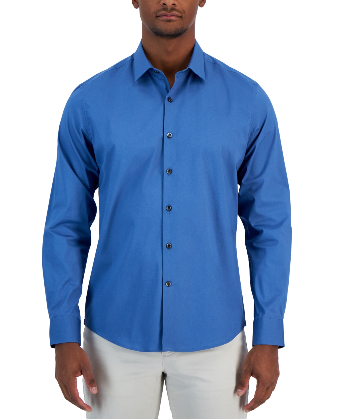 Shop Alfani Men's Modern Classic-fit Stretch Solid Button-down Shirt, Created For Macy's In Moonlight Blue
