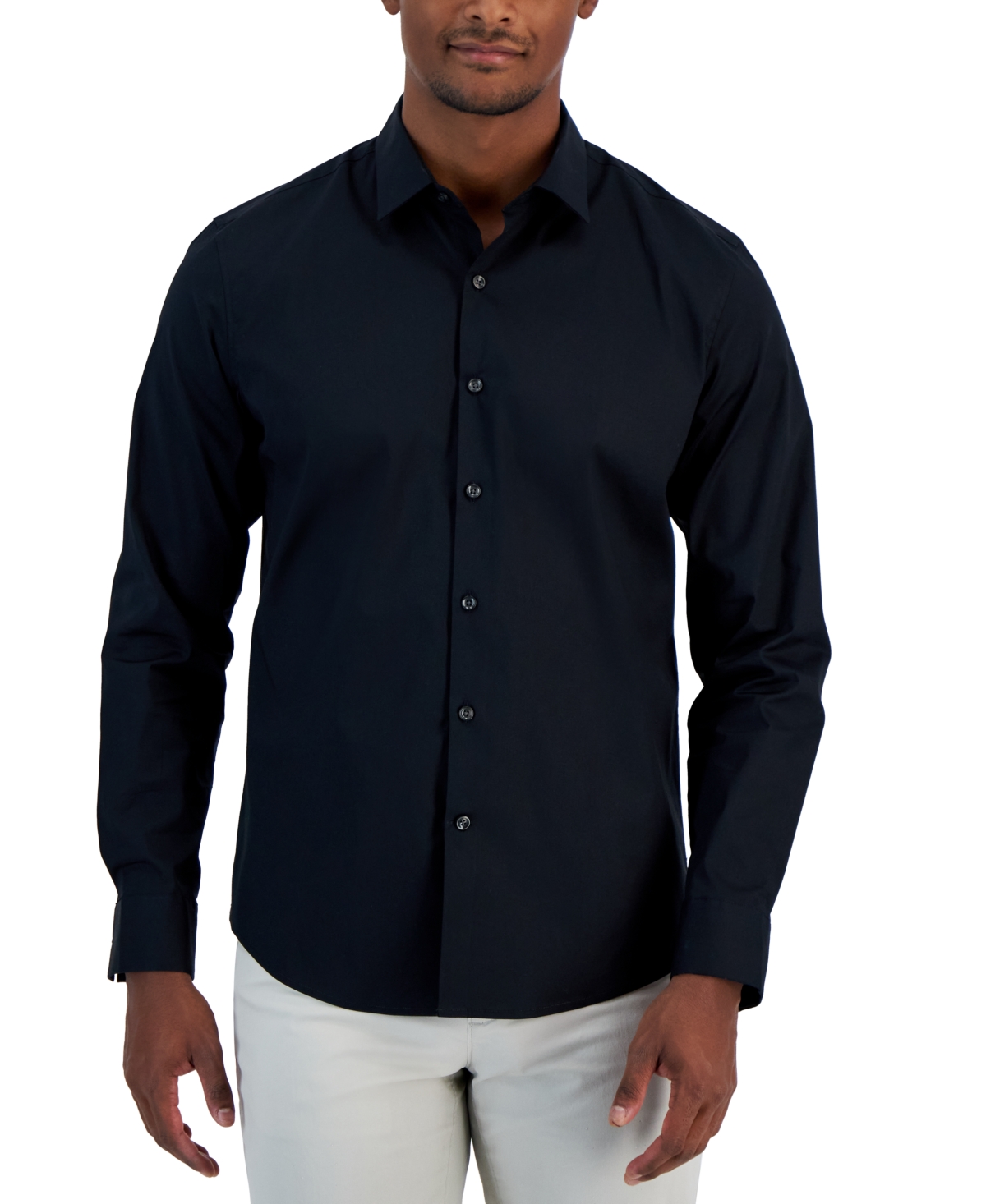 Alfani Men's Modern Classic-fit Stretch Solid Button-down Shirt, Created For Macy's In Deep Black