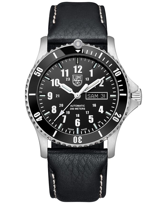 Luminox Men's Swiss Automatic Sport Timer Black Leather Strap Watch ...