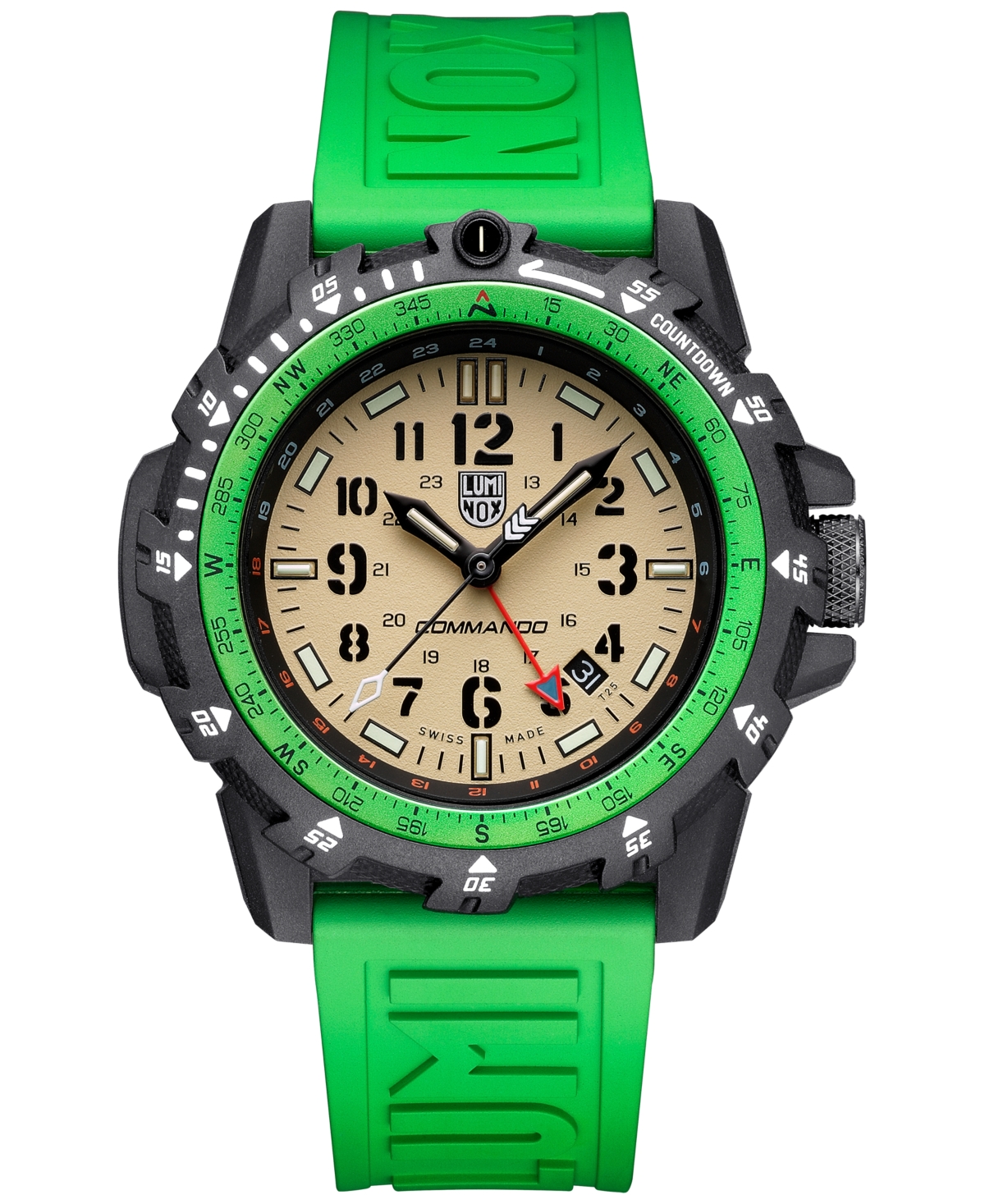 Men's Swiss Commando Raider Military Gmt Green Rubber Strap Watch 46mm
