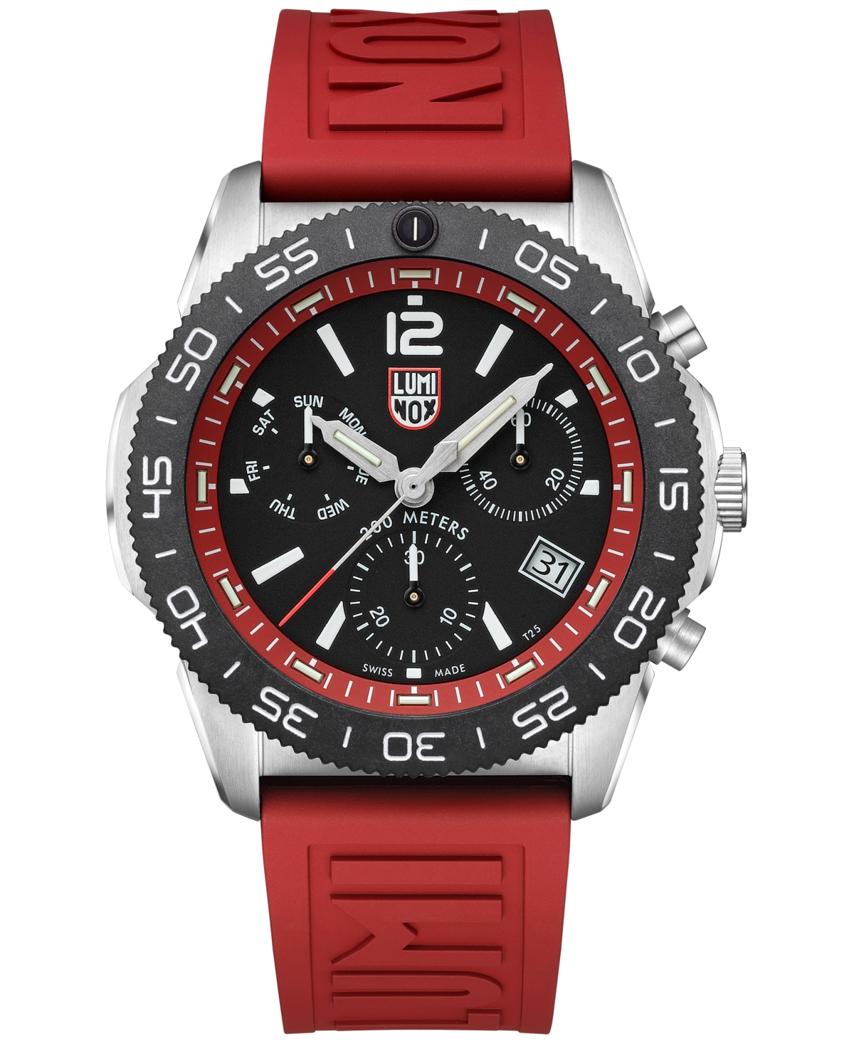 Men's Swiss Chronograph Pacific Diver Red Rubber Strap Watch 44mm