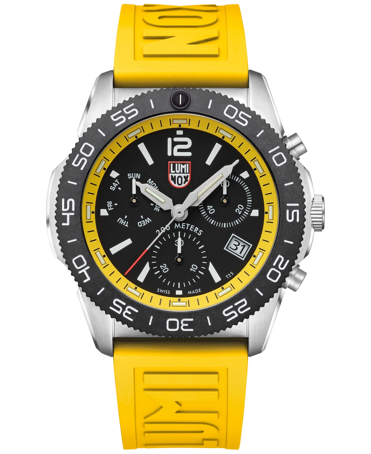 Men's Swiss Chronograph Pacific Diver Yellow Rubber Strap Watch 44mm