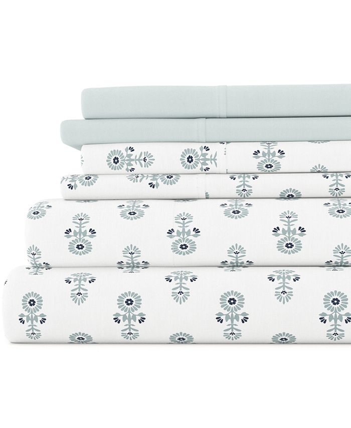 Kaycie Gray Boho Floral Easy Care 6Pc. Sheet Set, Full Macy's
