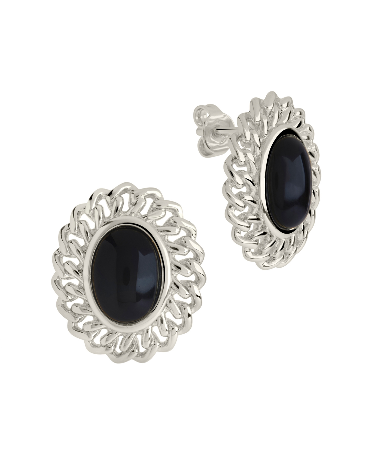Shop Sterling Forever Onyx Stone Ainsley Stud Earrings In Silver-tone