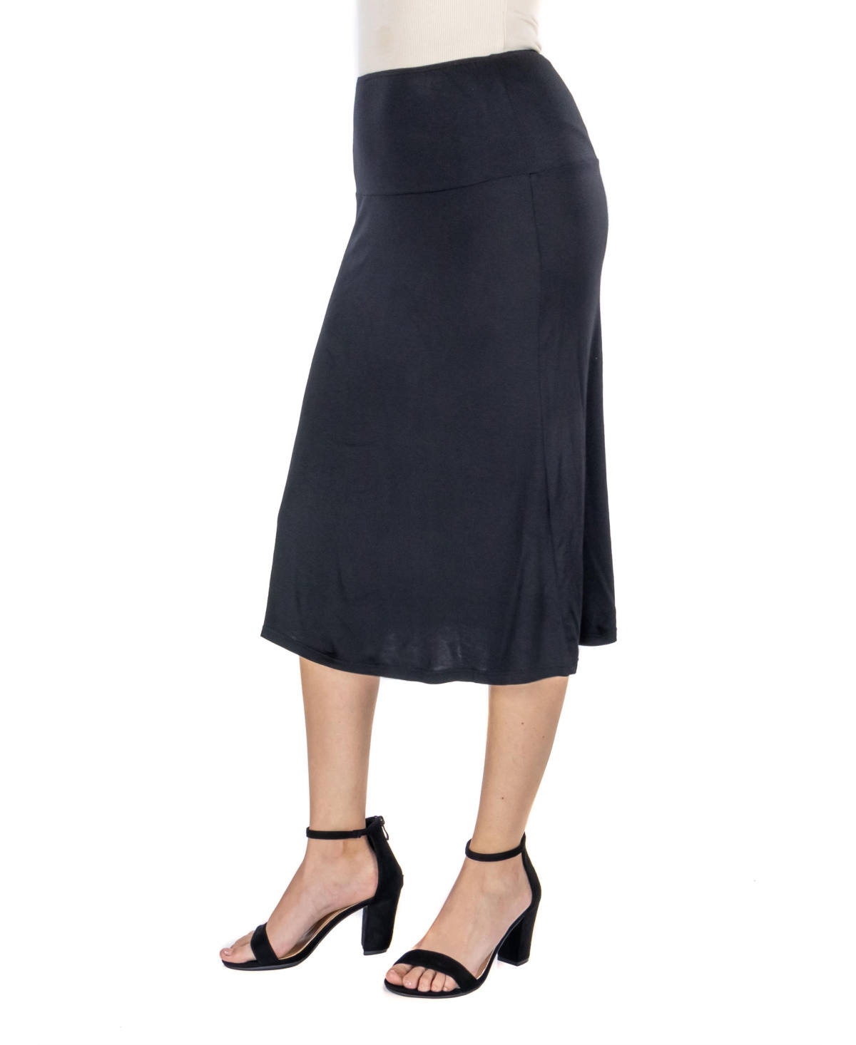 24seven Comfort Apparel A Line Elastic Waist Knee Length Skirt In Charcoal