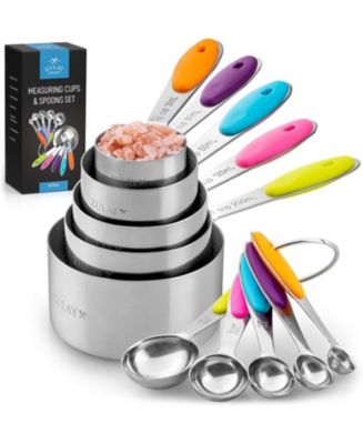 Zulay Kitchen Stackable Measuring Cups and Spoons Set of 10 - Stainless Steel Metal Measuring Spoons and Cups With Silicone Handles - Macy's